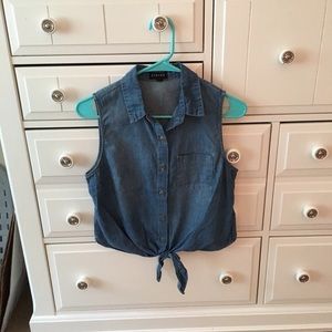 Denim Collared Crop Top